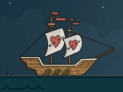 Ship boat flat heart illustration lines long shadow ship simple wood