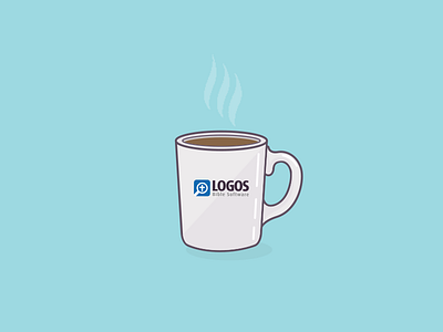 Fresh cup blue coffee fat flat illustration line logo mug shadow simple steam vector