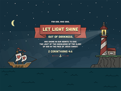 Let Light Shine - Final flat illustration light light beam lighthouse night shadows simple sky starts