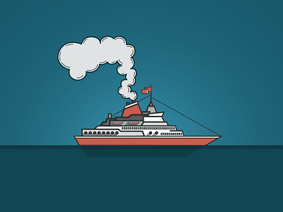 Ship boat flat illustration lines long shadow ship simple steam water
