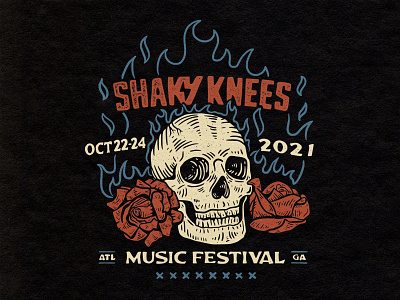 Shaky Knees Festival - Shirt Design band merch band tee bones edgy festival festival merch fire merch design rock rock and roll skull tour tshirt vintage tshirt
