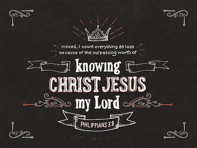 Philippians 3:8 badge banner crest crown drawn hand type illustration scripture swirls texture typography verse