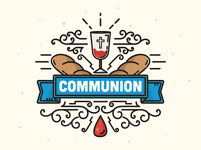 Communion badge banner blood bread church communion cross cup illustration monowight seal swirls