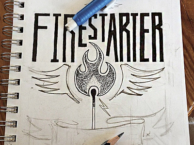 Firestarter - Hand Type flame grunge hand drawn. hand type lettering rough stippling tshirt typography