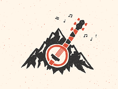 / / Mountain Music / / banjo hand drawn illustration logo mark mountain music notes rough sketch texture vintage
