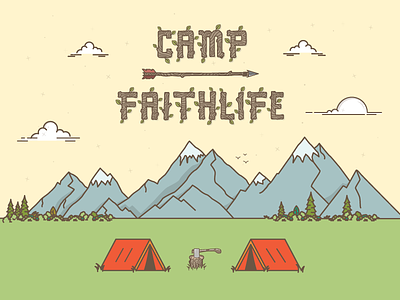 Camp Faithlife - Banner banner camp clouds faithlife illustration line art monoweight mountains outdoors tent trees vinyl