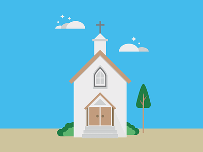 Church building church clouds illustration shapes simple stars tree