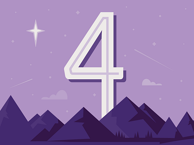 Number Four christmas clouds four landscape mountains night number purple shapes sky stars trees