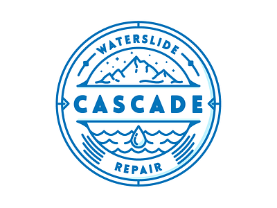 Cascade Waterslide Repair Badge badge blue cascade illustration line art logo mark mountain norway water
