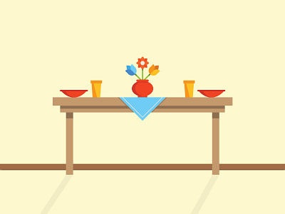Table color cup flowers food happy home illustration meal shapes simple table
