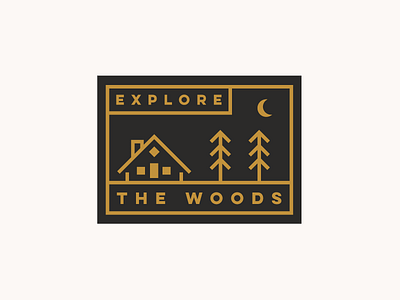 Cabin Patch badge cabin illustration line art logo moon northwest outdoors patch trees woods