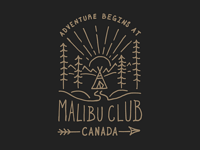 Adventure Begins - Malibu illustration line art malibu mountains outdoor sunsert teepee trees tshirt