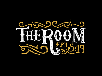 The Room Logo badge floral hand type illustration lettering logo mark swirls texture