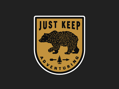 Keep Adventuring adventure badge bear exploring hand drawn icon logo outdoor patch typography