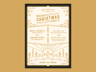 Holiday Party Invite fancy hand out holiday invite letterpress mountains party sun swirls trees