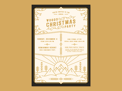 Holiday Party Invite fancy hand out holiday invite letterpress mountains party sun swirls trees