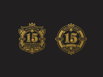Fifteen Years Badges 15 25 anniversary badges celebrate fancy florish gold logo mark ornate year