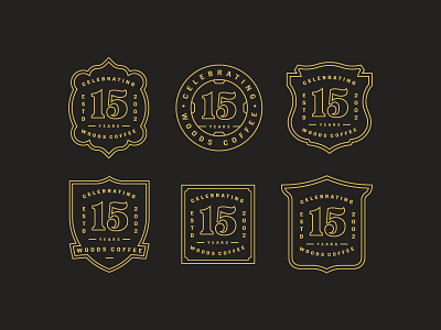 Fifteen Year Badges 15 anniversary badges branding celebrate line art logo mark simple