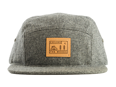 Explore The Woods - Wool Five Panel Hat cap coffee explore five panel hat leather logo mark patch woods