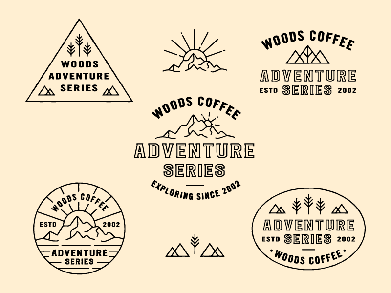 Adventure Series Badges sunrise coffee woods outdoor mountains icon logo mark badges merch