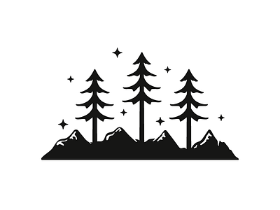 Three Trees coffee illustration mark mountains pen and ink promo stars tree