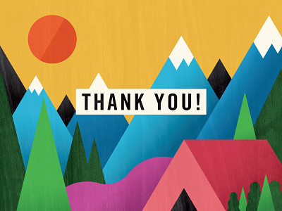 Thank You Card camping colorful mountain sun tent texture trees wood grain