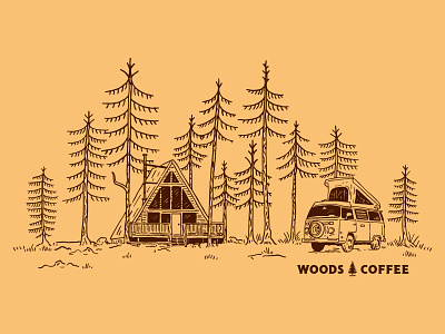 Weekends aframe cabin camper camping handdrawn merch mug trees van
