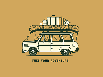 Fuel Your Adventure camping canoe car coffee gift card illustration jeep lettering type woods coffee