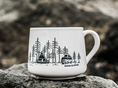 Cabin Mug a frame cabin camping coffee mug hand drawn merch design mug trees vw vw bus