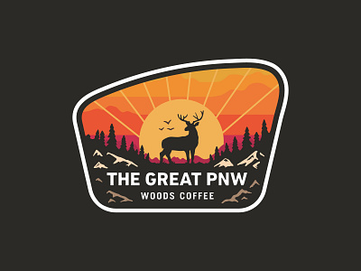 The Great PNW - Sticker badge coffee deer deer logo hat patch merch outdoor patch pnw sticker sunset trees
