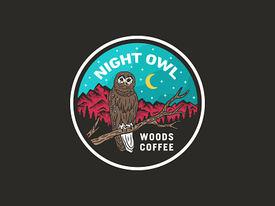 Night Owl - Sticker badge hat patch moon mountain night outdoor owl patch stickers trees