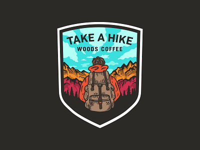 Take A Hike - Sticker backpack badge badge design clouds hiker mountain patch sky sticker trees