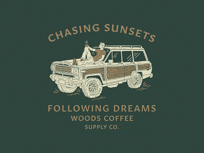Chasing Sunsets character coffee handdrawn hoodie illustration jeep merch shirt sunset