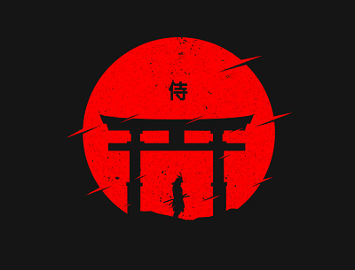 Samurai design graphic illustration japan japanese art logo minimalism moon red samurai torii vector