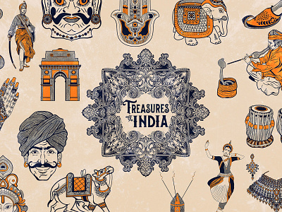 Treasures of India Illustrations art artisit bold brand brand identity branding branding inspiration bright culture digital art hand lettering illustration illustration art illustrator india indian pattern procreate travel