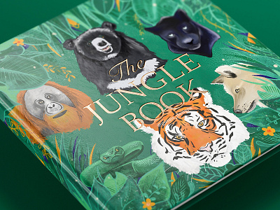 Jungle Book Cover animals book cover books bright character design children book illustration childrens book childrens illustration design gold foil golden green illustration illustration art illustrations illustrator imagination jungle jungle book wildlife