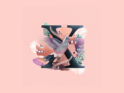 36 Days of Type Letter X 36 days of type 36daysoftype animal art artist artwork bird bird illustration design illustration illustration art illustrations letter x letters nature pink plants texture type type art xantas