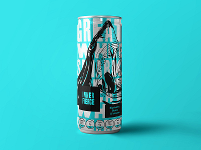 Inner Fierce Packaging - Great White Shark animal brand brand identity branding branding design can drink drinks great white shark illustration illustration art illustrations label logo logo design logodesign packaging packaging design packaging mockup shark