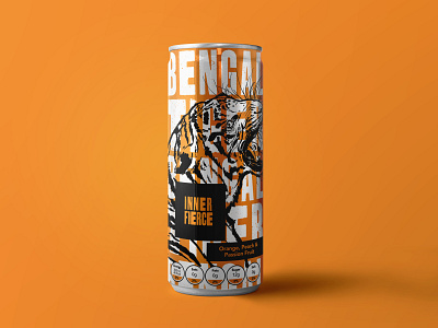 Inner Fierce Packaging - Bengal Tiger animals brand brand identity branding branding design can drinks illustration illustration art illustrator logo logo design logodesign logos packaging packaging design pen and ink tiger tiger mascot wildlife