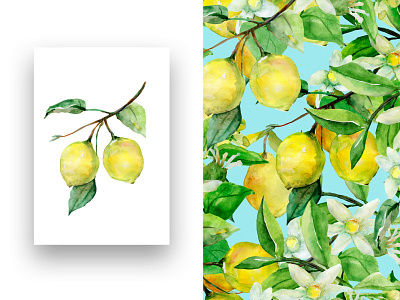 Pattern of lemons design drawing dribble illustraion illustration ornament print surface design surface pattern watercolor
