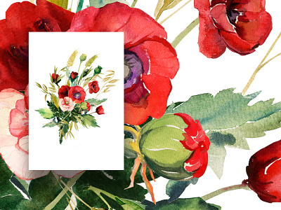 Poppies bouquet design fashion illustration ornament pattern print surface design surface pattern textile watercolor