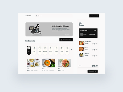 Restaurant - 2 adobe xd black and white brand design daily 100 challenge dailyui design figma food delivery app restaurant ui ux