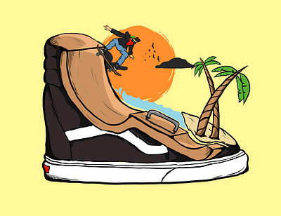 vans summer beach digital painting digitalillustration drawing illustration shoes skate skateboards sketch sneakers sunset vans wpap