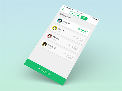 Bidding app card flat iphone list mobile ui