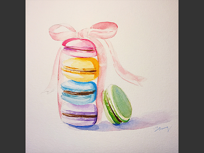 Watercolor Sweets - Macaron Love art card dessert painting watercolor