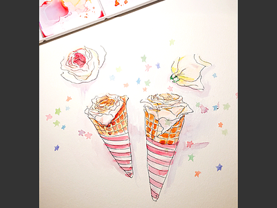 Watercolor Sweets - Rose Cones cone drawing food illustration painting rose watercolor