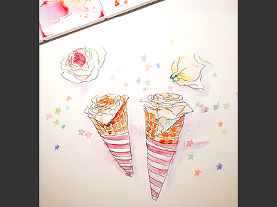 Watercolor Sweets - Rose Cones