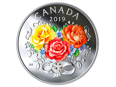 Canadian Silver Dollar Coin botanical canada coin decorative art digital art engraving illustration national product design watercolor