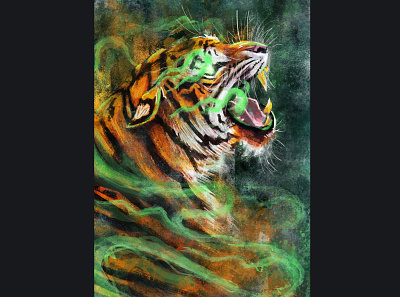 Aggression design digital painting illustraion japanese art photo poster art tiger