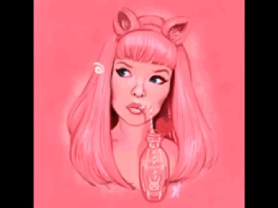 Strawberry Milk animation illustration kitten pink pinup procreate retro